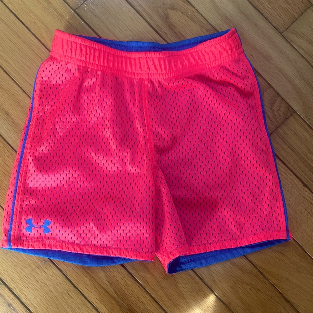 Hot pink and blue reversible gym shorts